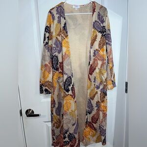 LuLaRoe Sarah Style Paisley Checkered Patterned Pocket Long Cardigan Size Medium